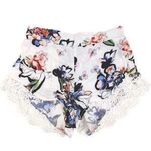Revamped White Shorts with Blue and Red Flowers Small